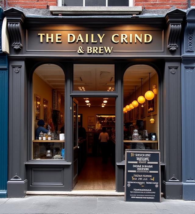The welcoming storefront of The Daily Grind & Brew on Dame Street.