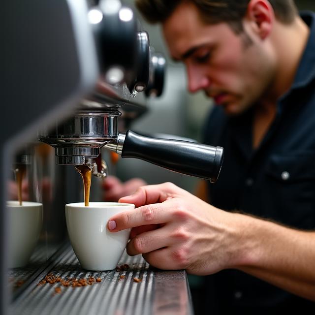 A barista preparing an espresso