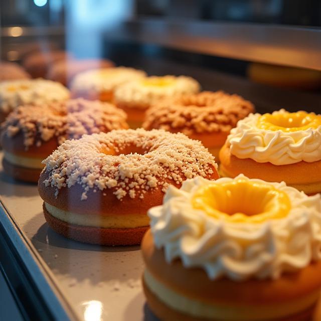 A display of freshly baked pastries and cakes